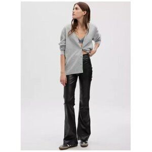 GAP High Rise Black Vegan Leather '70s Flare Bikercorp Cowboy Pants Size 16